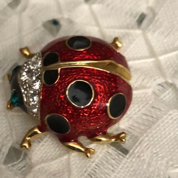 Vintage enamel ladybug  with rhinestone brooch - Picture 3 of 6